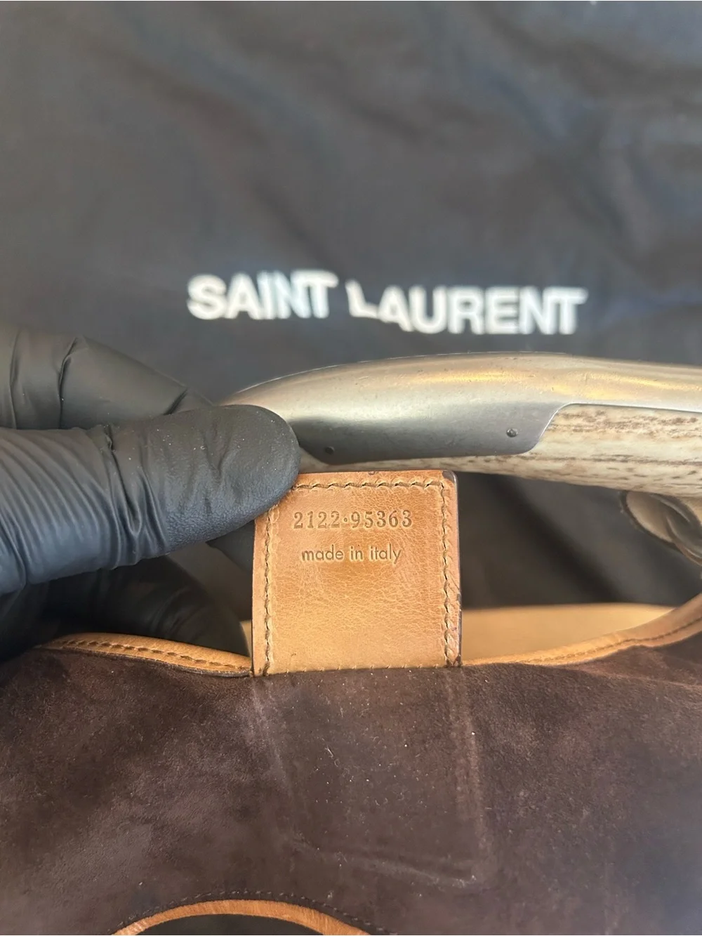 Yves Saint Laurent Rive Gauche Mombasa Hobo Bag Suede Calfskin Antler/Silver